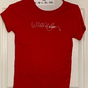 Willie Nelson original women's tee red with sequins sze XL